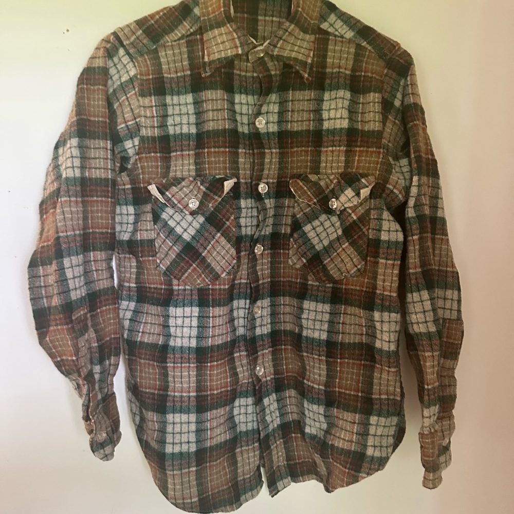 Men’s Woolrich Green and Brown Plaid Shirt